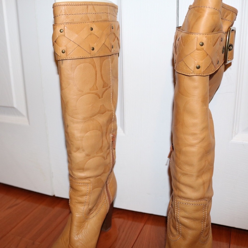 Coach embossed tall leather boots - Picture 1 of 8